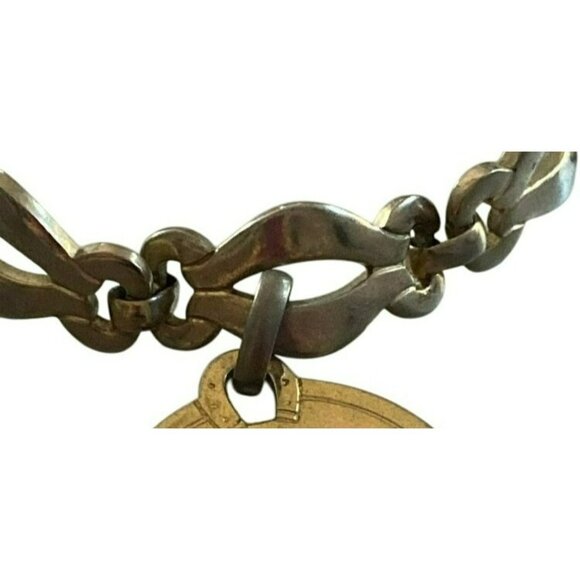 Vintage Monet Gold-Tone Charm Bracelet With Large Round Pendant & Safety Chain - Picture 2 of 9